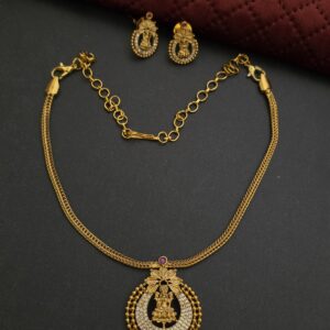 Premium Matt Finish Lakshmi Necklace With Stud