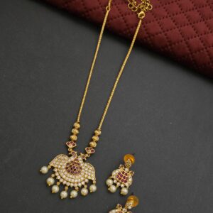 Premium Matt Finish Pearl Stone peacock Necklace With Earings