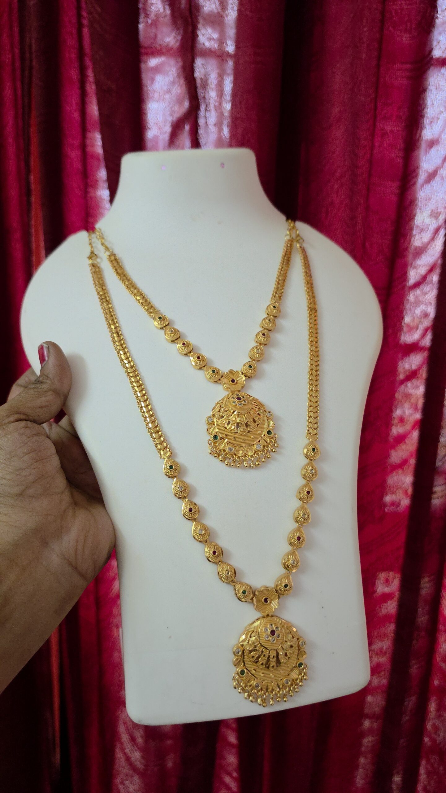 Premium Foaming Ruby Stone Haram With Necklace