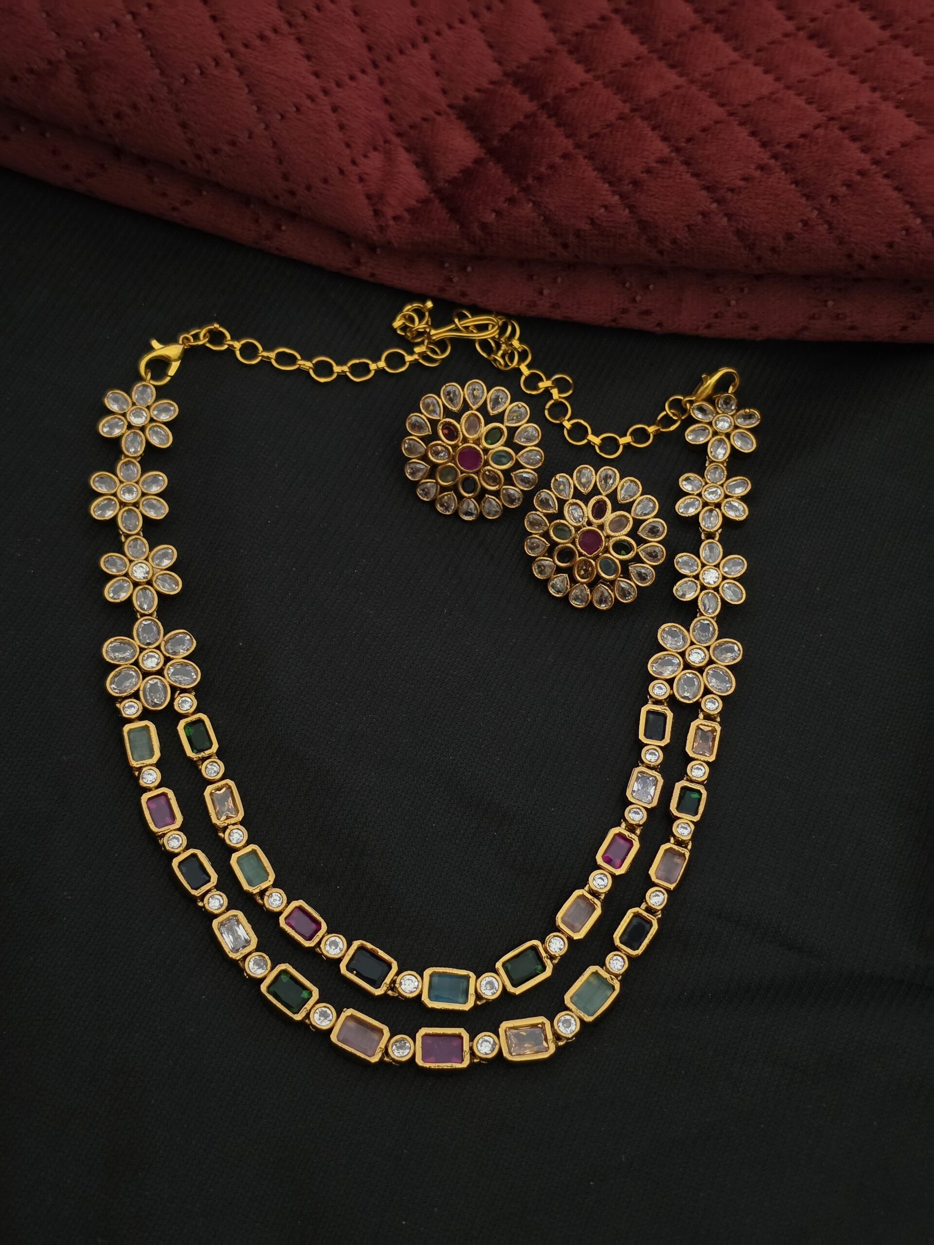 Premium Matt Navaratna Ad Stone Necklace