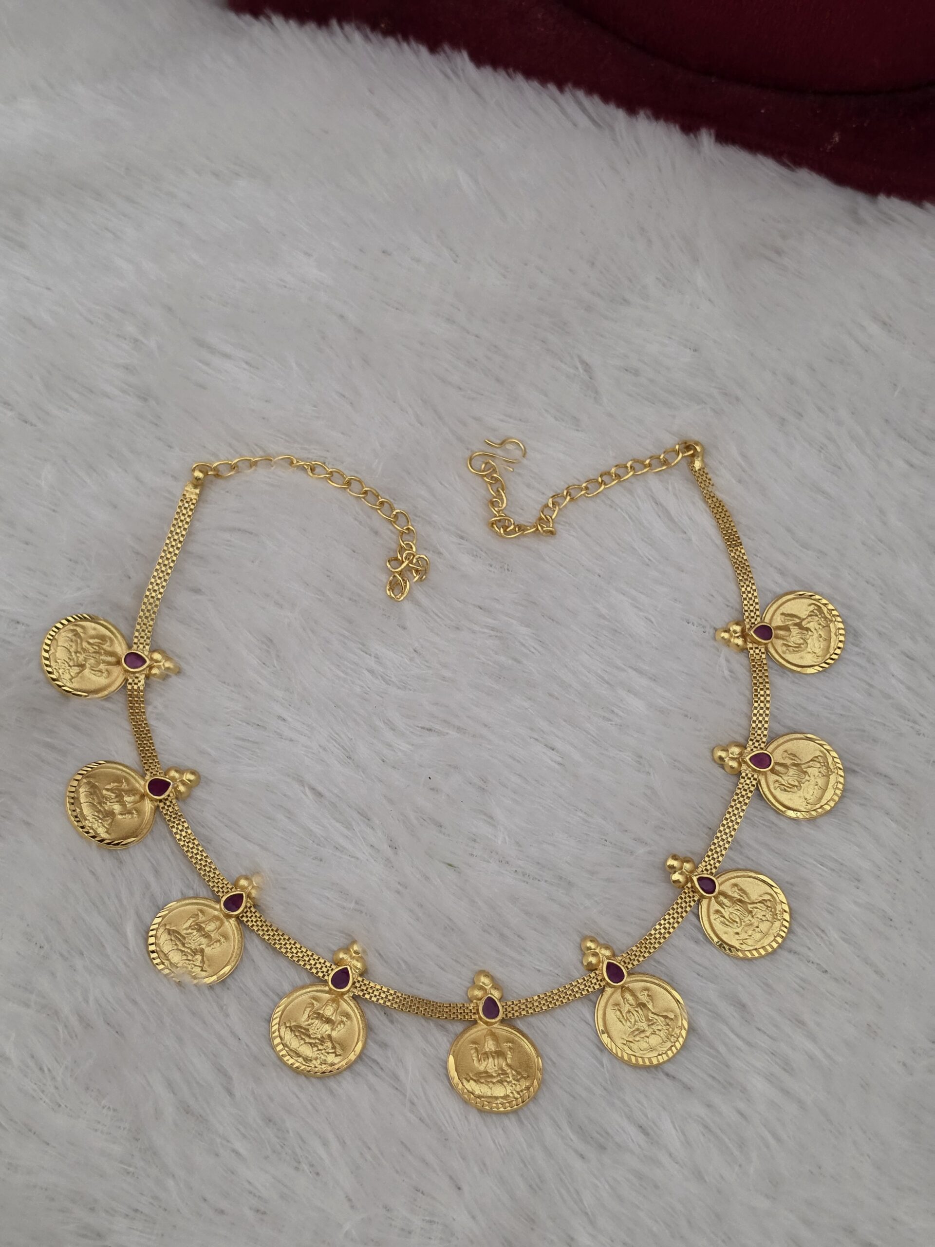 Premium foaming ruby Stone Lakshmi Coin Necklace