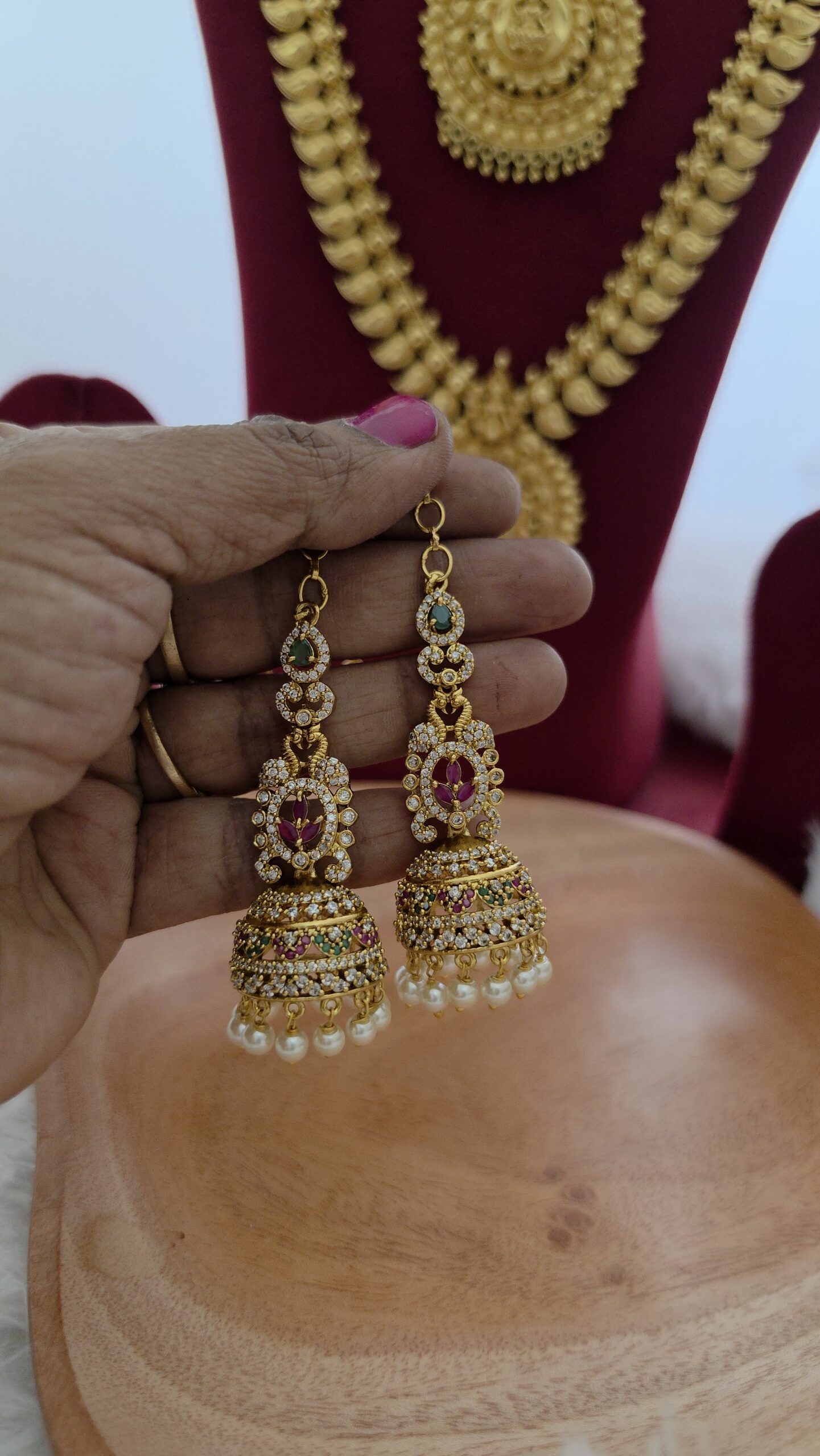 Premiumn Matt Ruby Stone Peacock Jhumkha